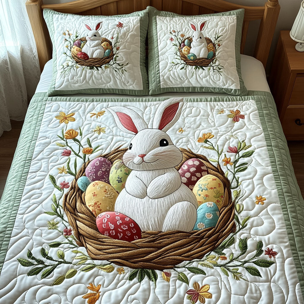 Easter Bunny Quilted Bedding Set Spring Bunny Bedspread Set Easter Gift