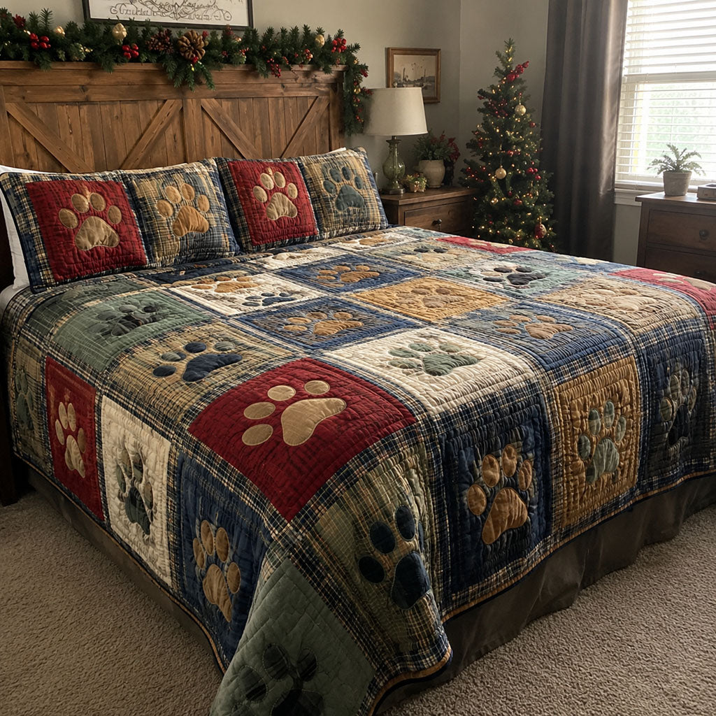 Country Paw Charm Quilted Bedding Set Cute Puppy Bedspread Set Dog Mom Gift
