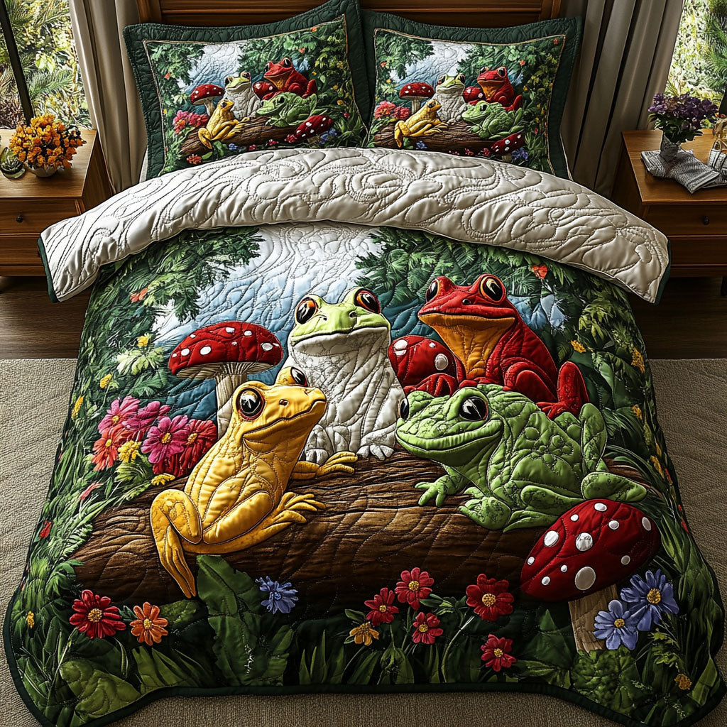 Ribbit Radiance Quilted Bedding Set Cute Frog Bedspread Set Frog Lover Gift