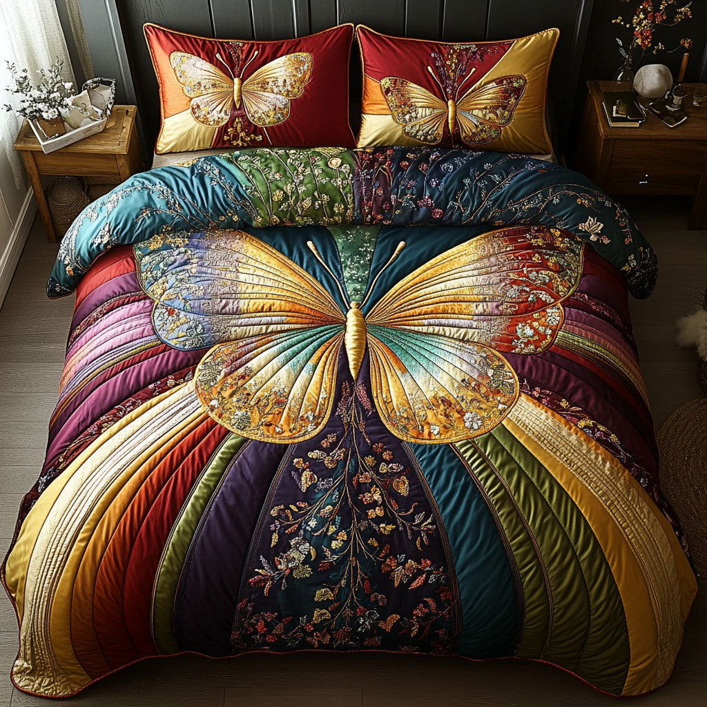 Chasing Butterflies Quilted Bedding Set Butterfly Lover Bedspread Set Nature Lover Gift