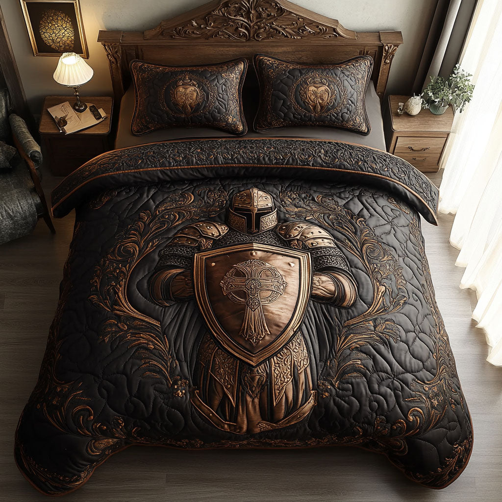 Crusader Knight Quilted Bedding Set Medieval Knight Bedspread Set Gift For Him