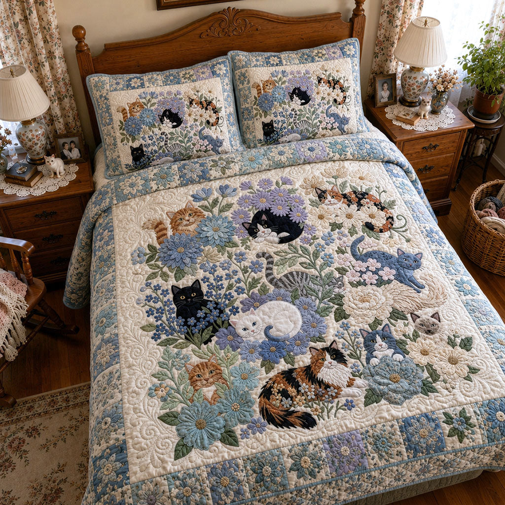 Porch Cat Paradise Quilted Bedding Set Lake House Bedspread Set Lake House Gift