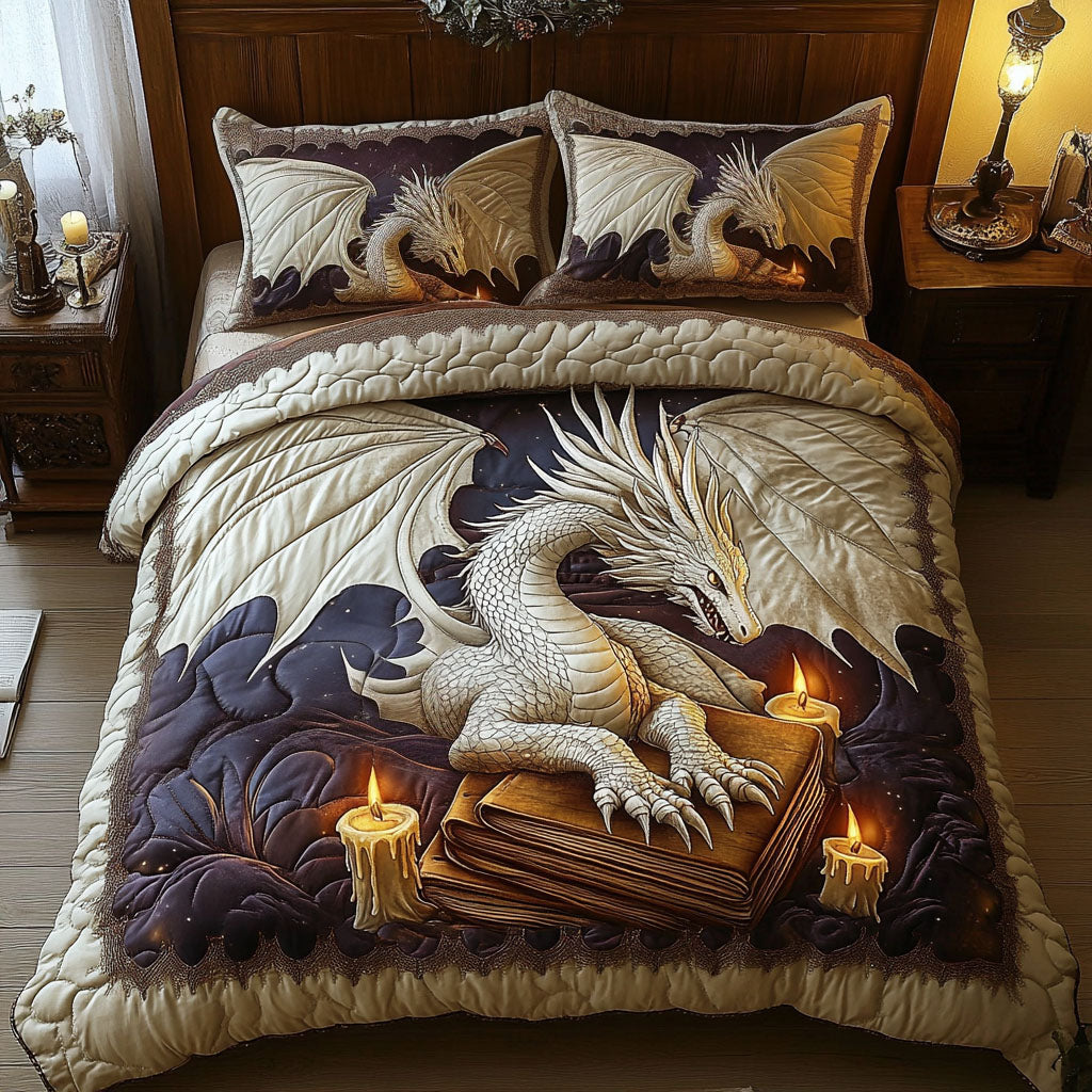 Dragon Mist Quilted Bedding Set Book Dragon Bedspread Set Gift For Dragon Lovers