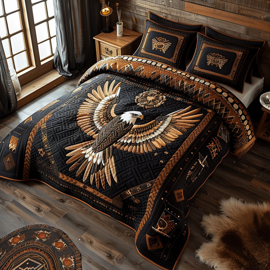 Mystic Eagle Quilted Bedding Set Patriotic Eagle Bedspread Set Gift For Veterans