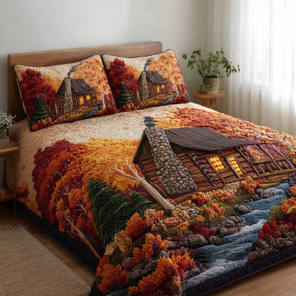 River Cabin Quilted Bedding Set Mountain Cabin Bedspread Set Lake House Gift