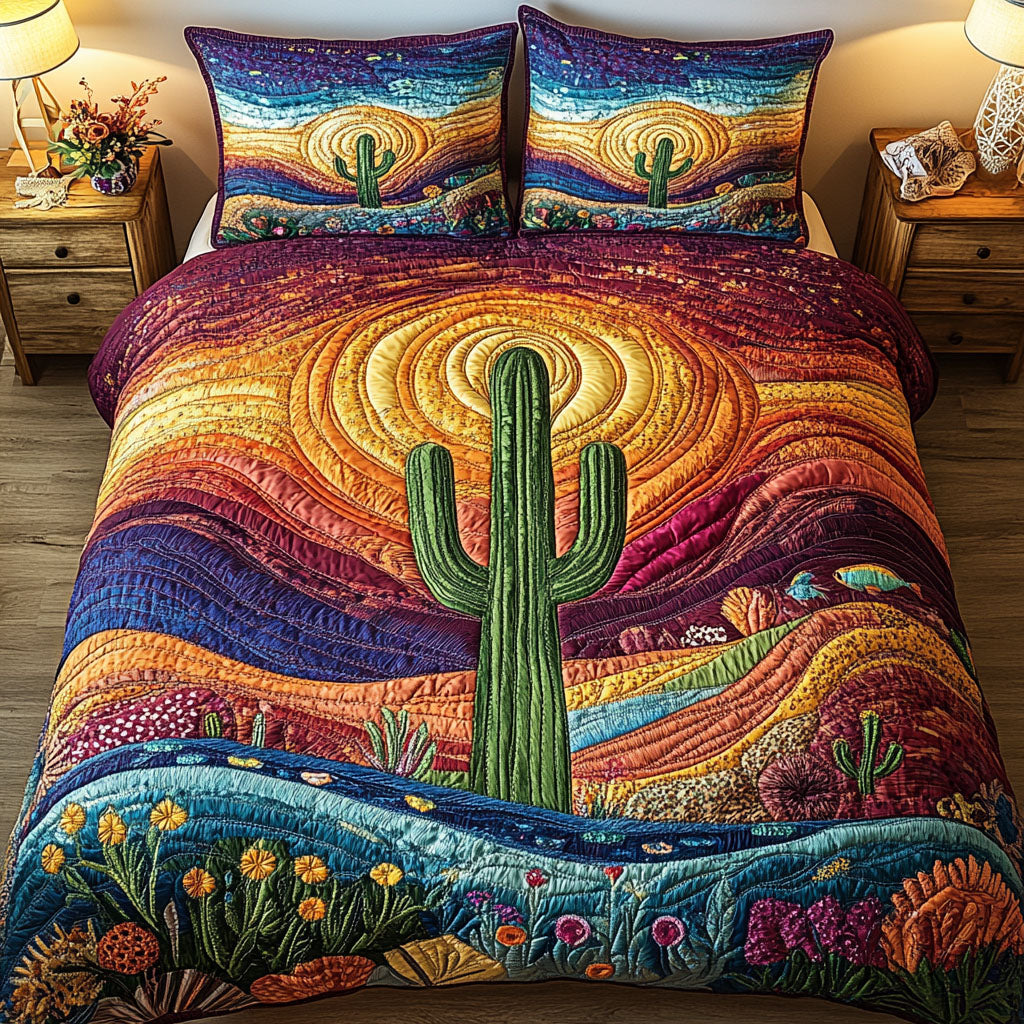 Cactus Sunset Quilted Bedding Set Desert Cactus Bedspread Set Southwest Decor Gift