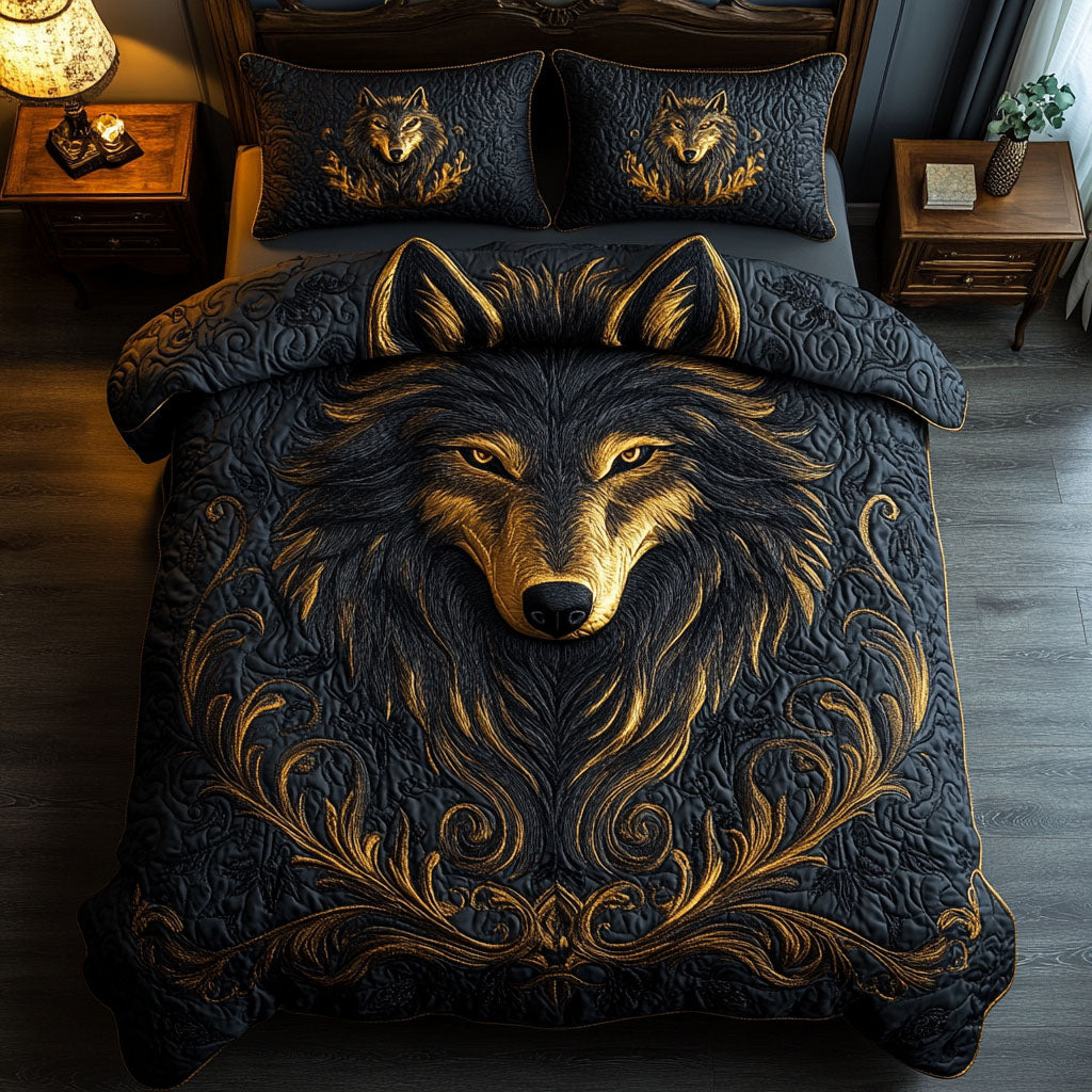 Alpha Spirit Quilted Bedding Set Wild Wolf Bedspread Set Wolf Lover Gift