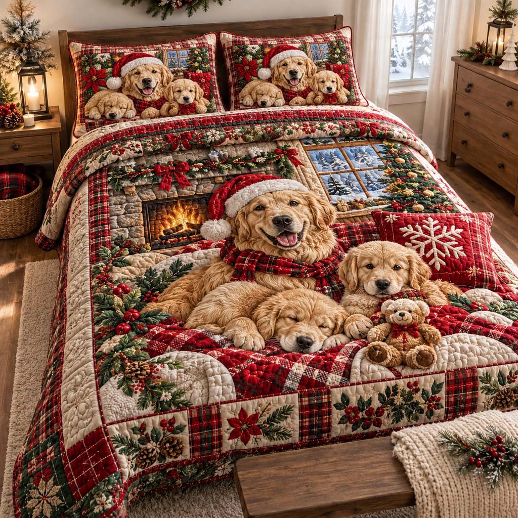 Hearthside Golden Family Quilted Bedding Set Golden Retriever Dog Bedspread Set Dog Mom Gift