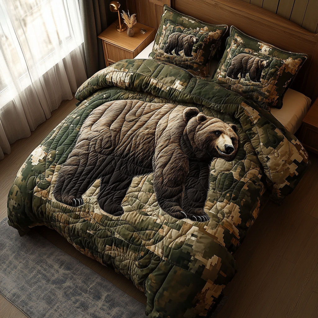 Bear Ridge Quilted Bedding Set Woodland Bear Bedspread Set Hunter Gift