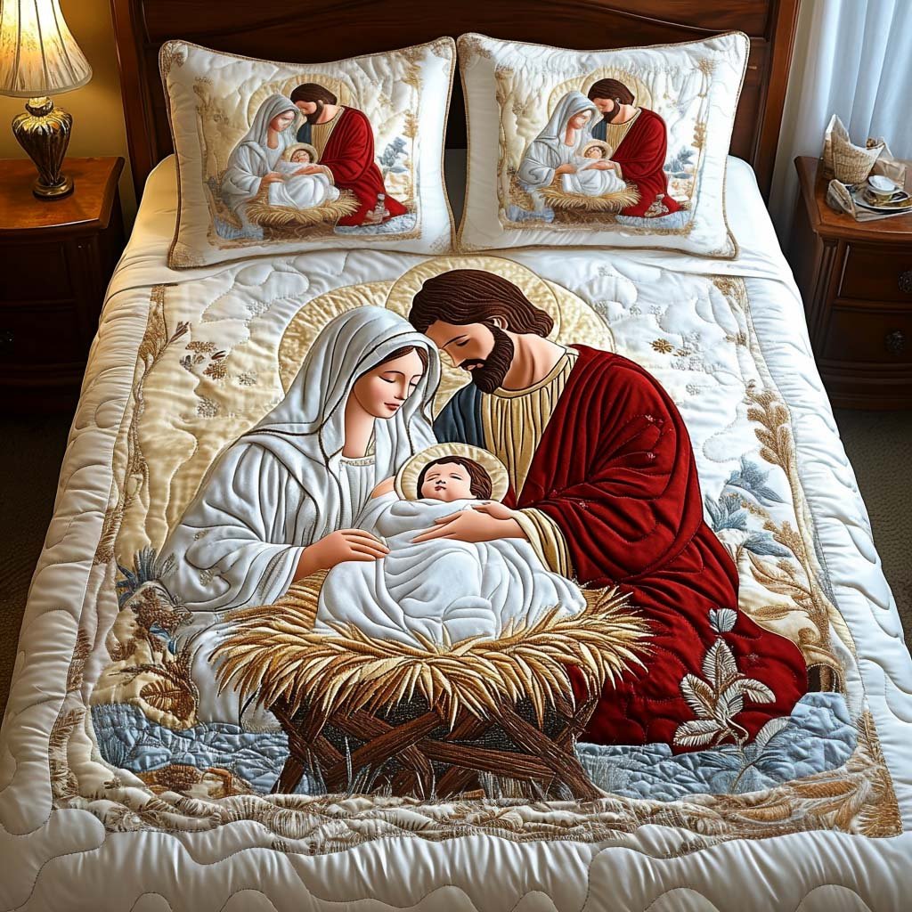 Radiant Blessing Quilted Bedding Set Religious Jesus Bedspread Set Religious Gift
