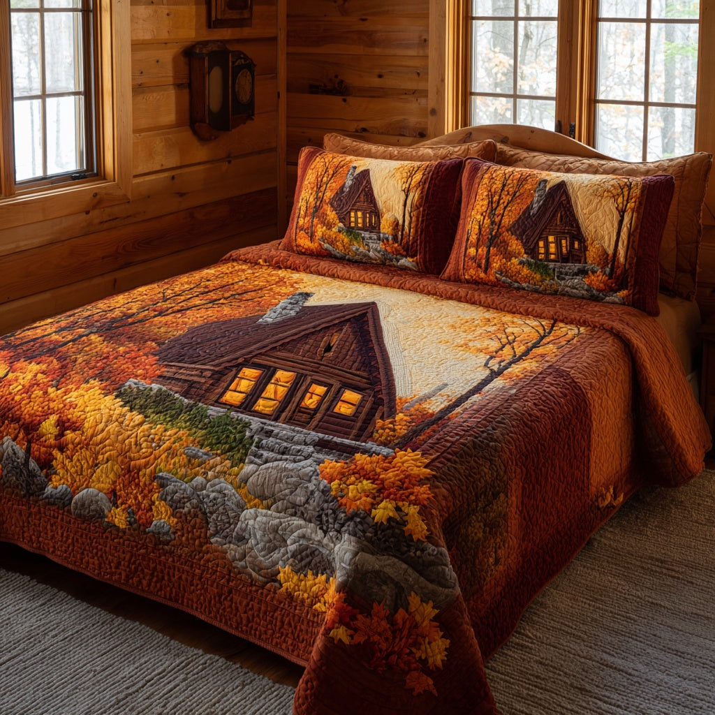Golden Retreat Quilted Bedding Set Rustic Home Bedspread Set Gift For Mom