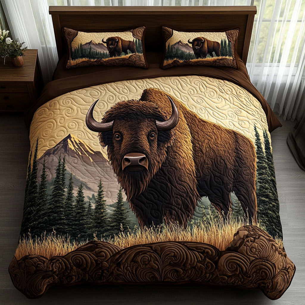Bison Charm Quilted Bedding Set American Bison Bedspread Set Western Lover Gift