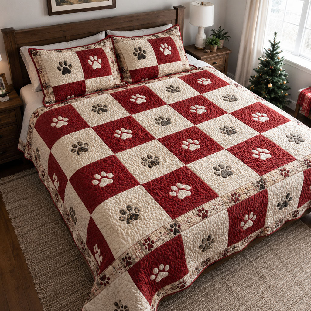 Patchwork Paw Memories Quilted Bedding Set Cute Puppy Bedspread Set Dog Mom Gift