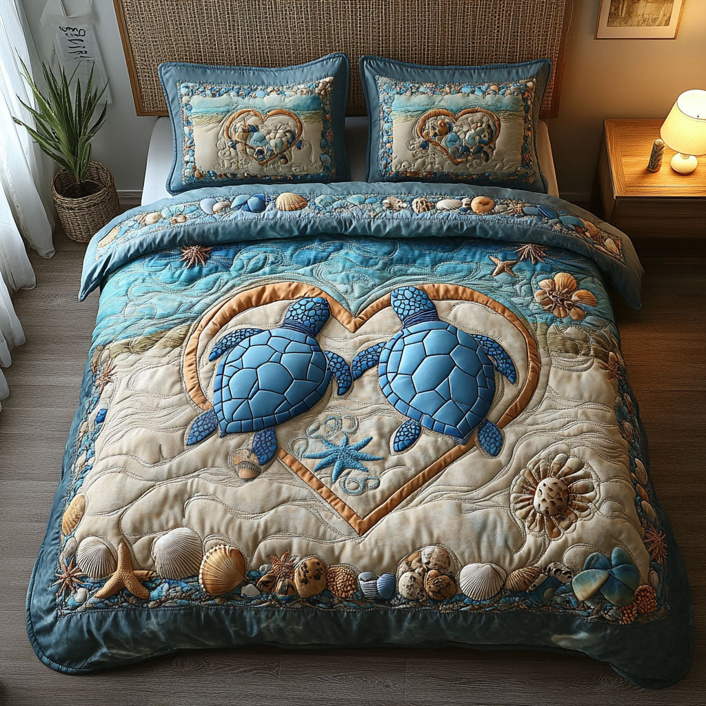 You And Me Turtle Quilted Bedding Set Ocean Turtle Bedspread Set Turtle Lover Gift