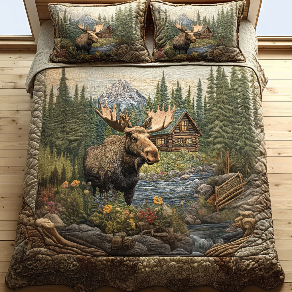 Mountain Hearth Quilted Bedding Set Outdoor Nature Bedspread Set Cabin Decor Gift