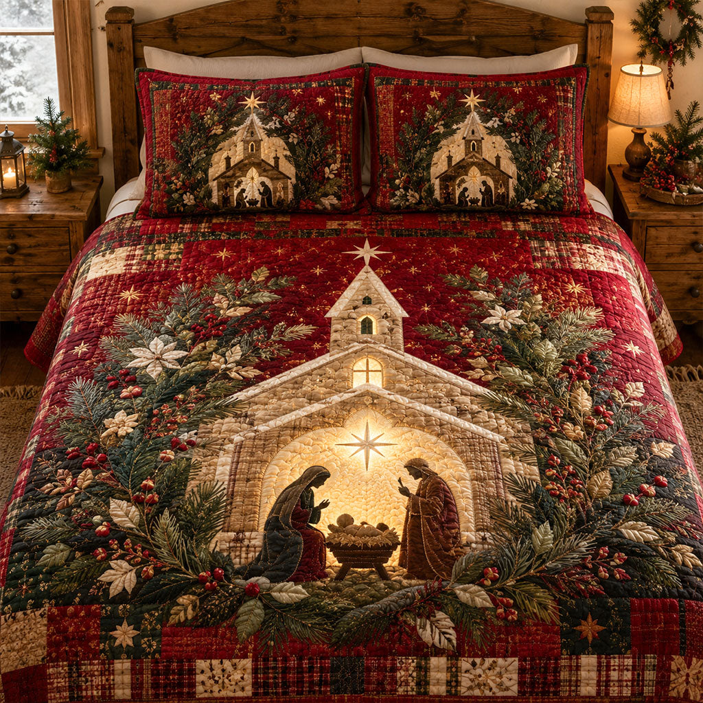 Bethlehem Blessings Quilted Bedding Set Catholic Faith Bedspread Set Catholic Gift