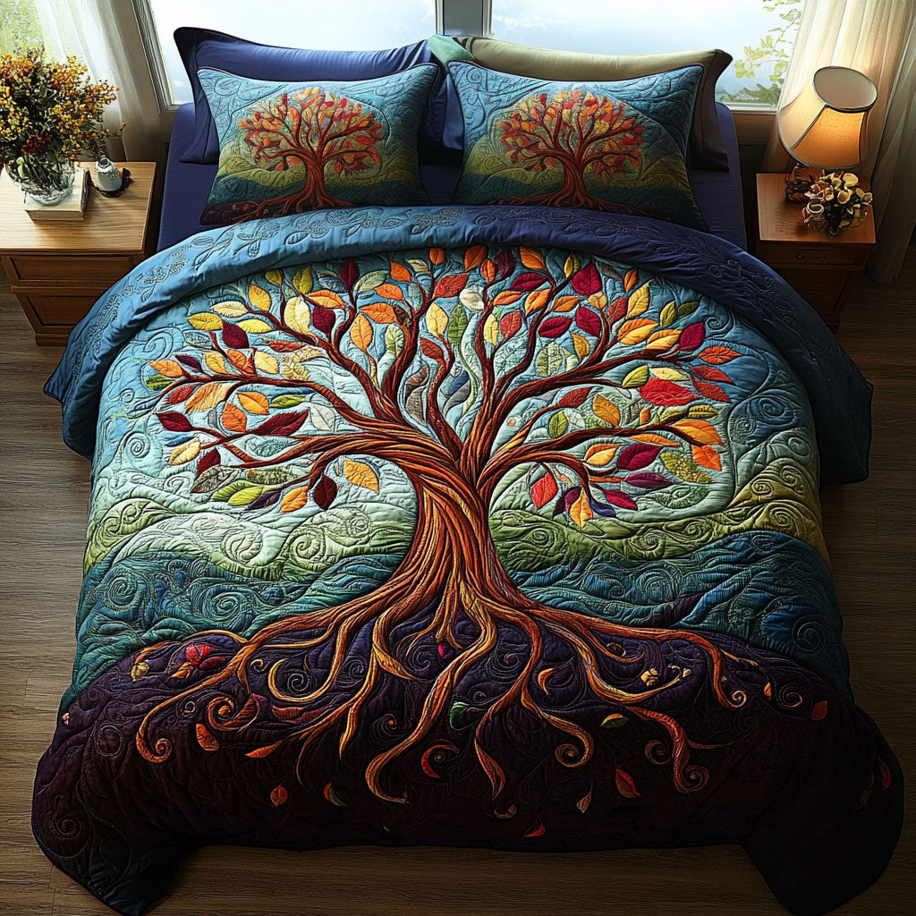 Woodland Spirit Quilted Bedding Set Cabin Woodland Bedspread Set Outdoor Lover Gift