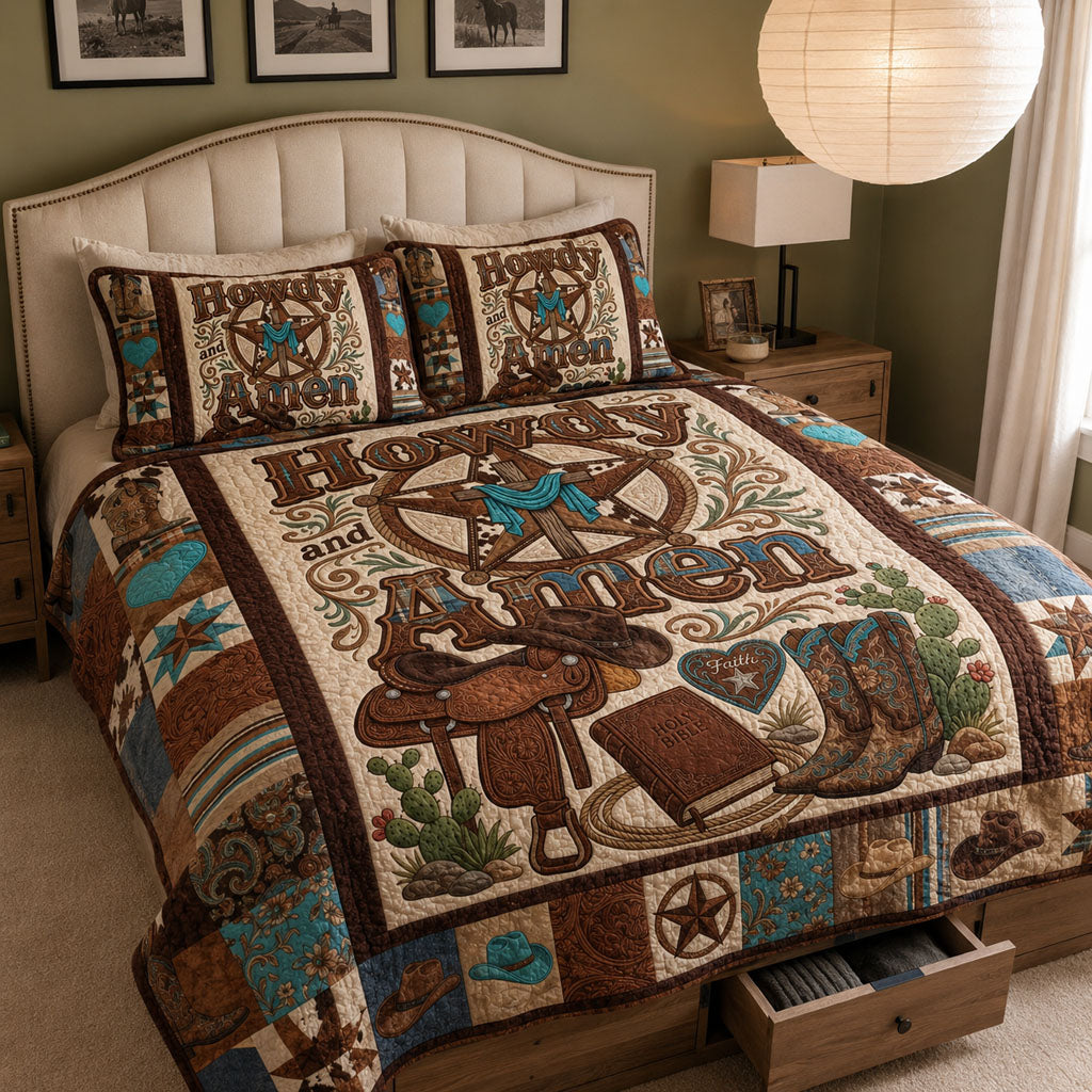 The Vintage Cowboy Star Quilted Bedding Set Western Cowboy Bedspread Set Western Lover Gift