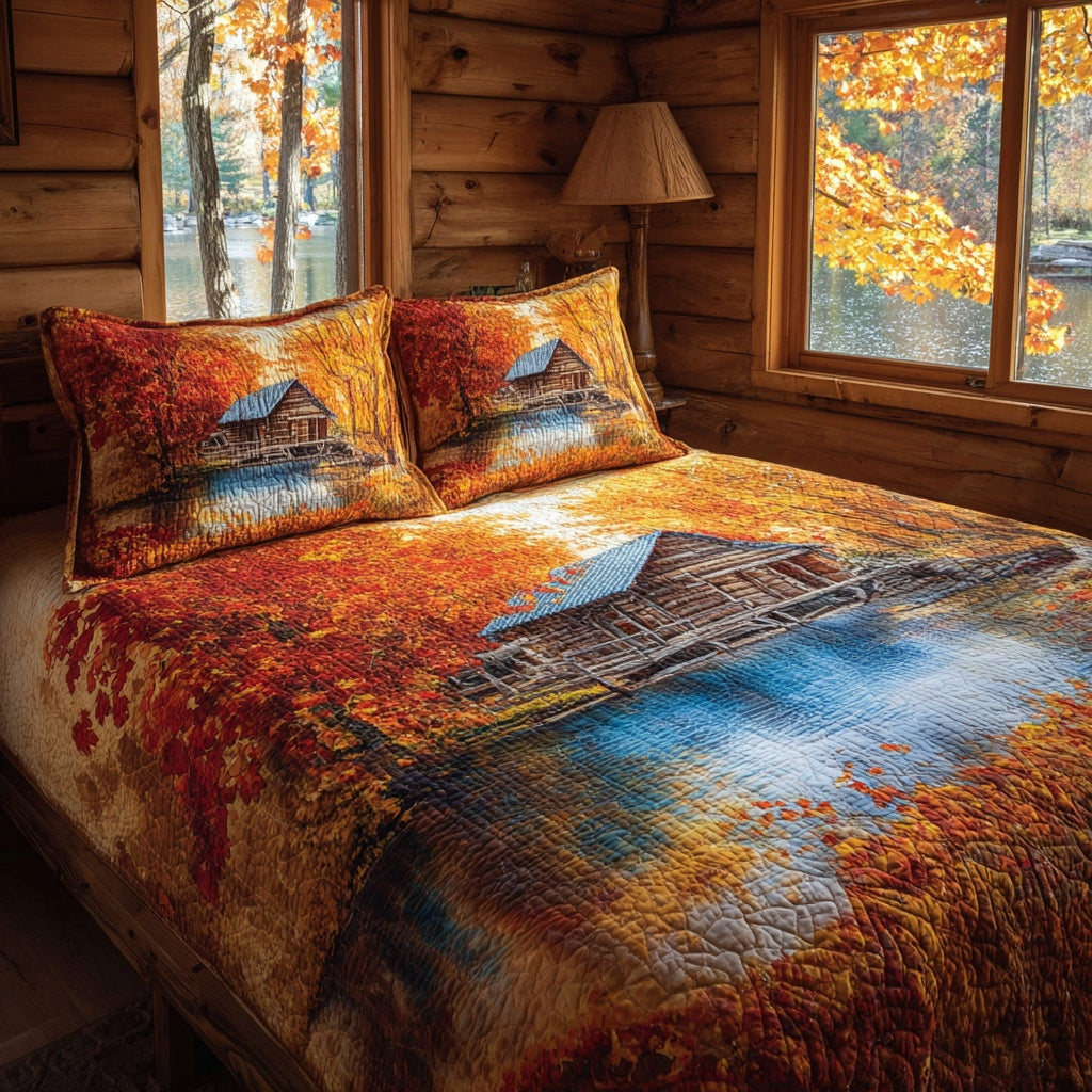 Water Cabin Quilted Bedding Set Lake House Bedspread Set Cabin Decor Gift