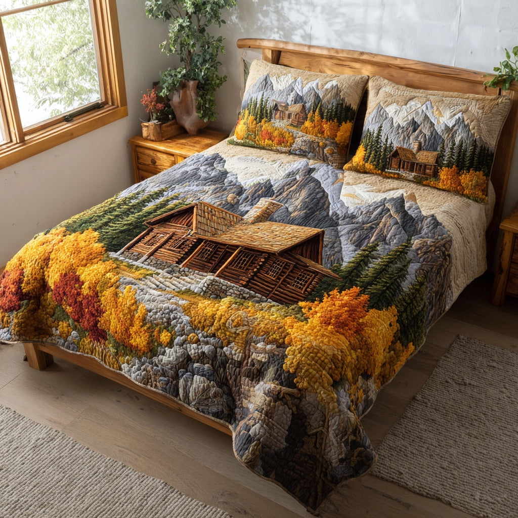 Mountain Cabin Quilted Bedding Set Cabin Lodge Bedspread Set Lake House Gift
