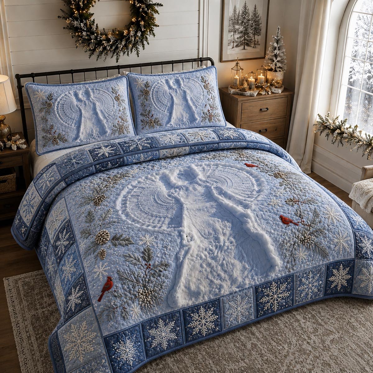 Winter Angel Quilted Bedding Set Christian Faith Bedspread Set Faith Gift For Mom