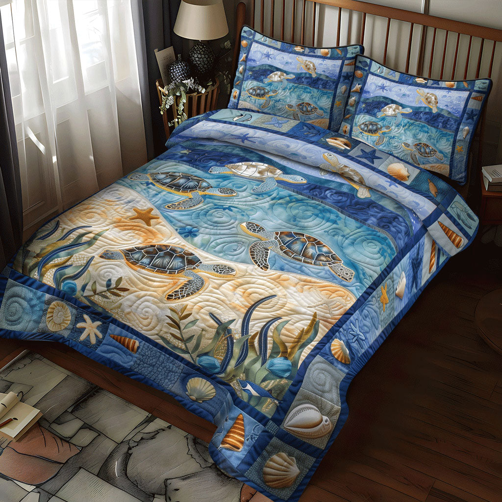 Ocean Turtle Quilted Bedding Set Coastal Beach Bedspread Set Gift For Beach Lovers