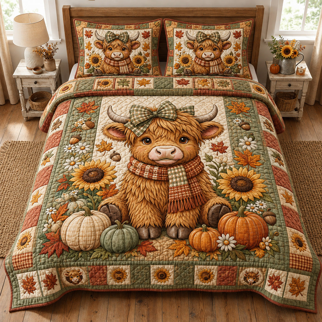 Cozy Highland Calf Quilted Bedding Set Cow Lover Bedspread Set Cow Lover Gift