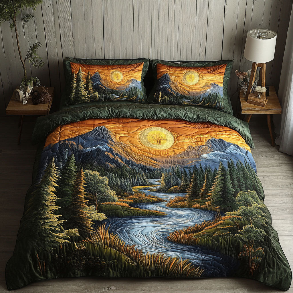 Woodland Wanderlust Quilted Bedding Set Cabin Woodland Bedspread Set Outdoor Lover Gift