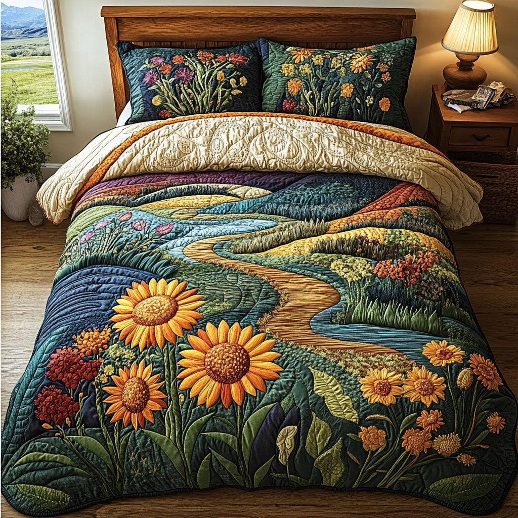Rustic Sunflower Quilted Bedding Set Farmhouse Sunflower Bedspread Set Sunflower Lover Gift
