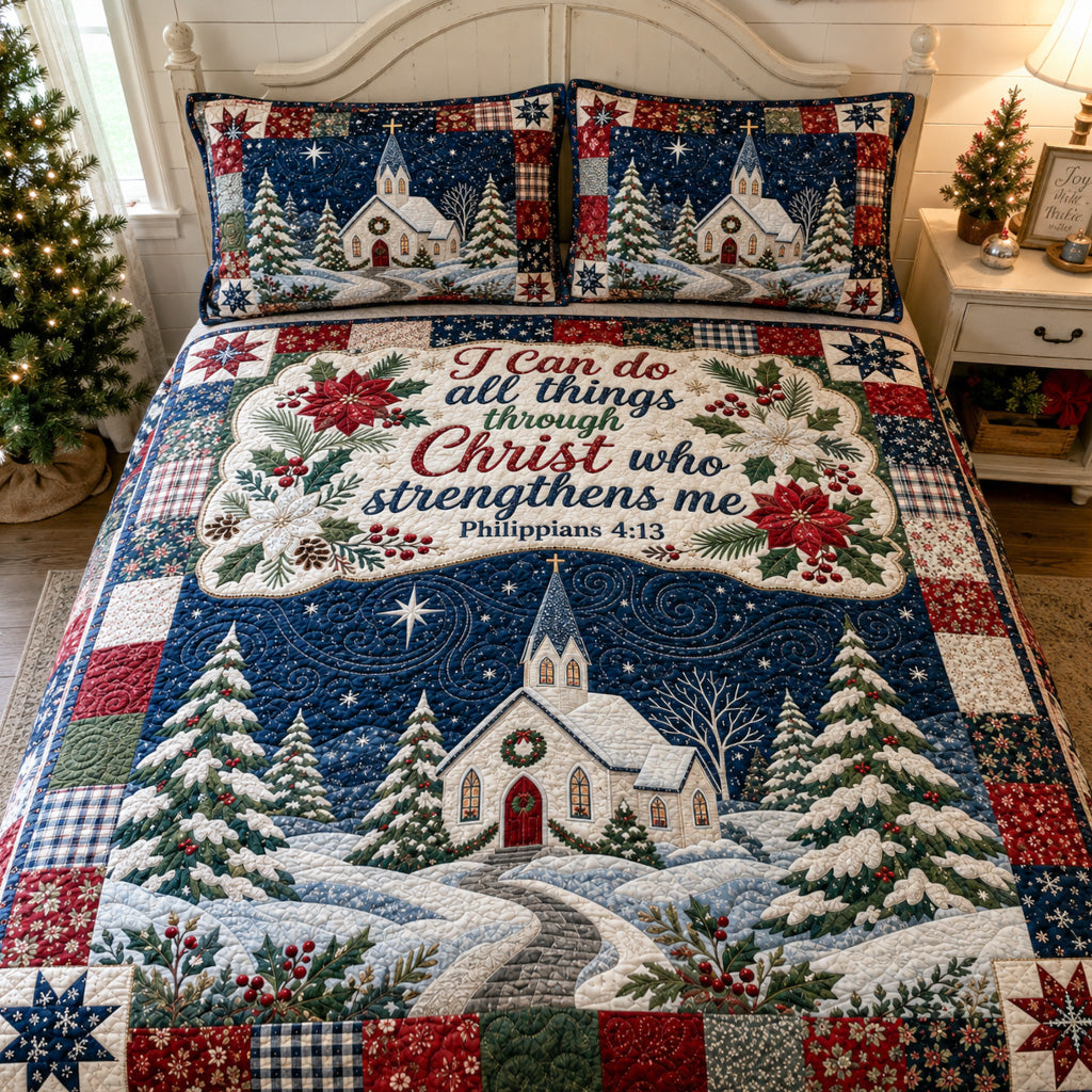 Strength Through Christ Quilted Bedding Set Religious Jesus Bedspread Set Religious Gift