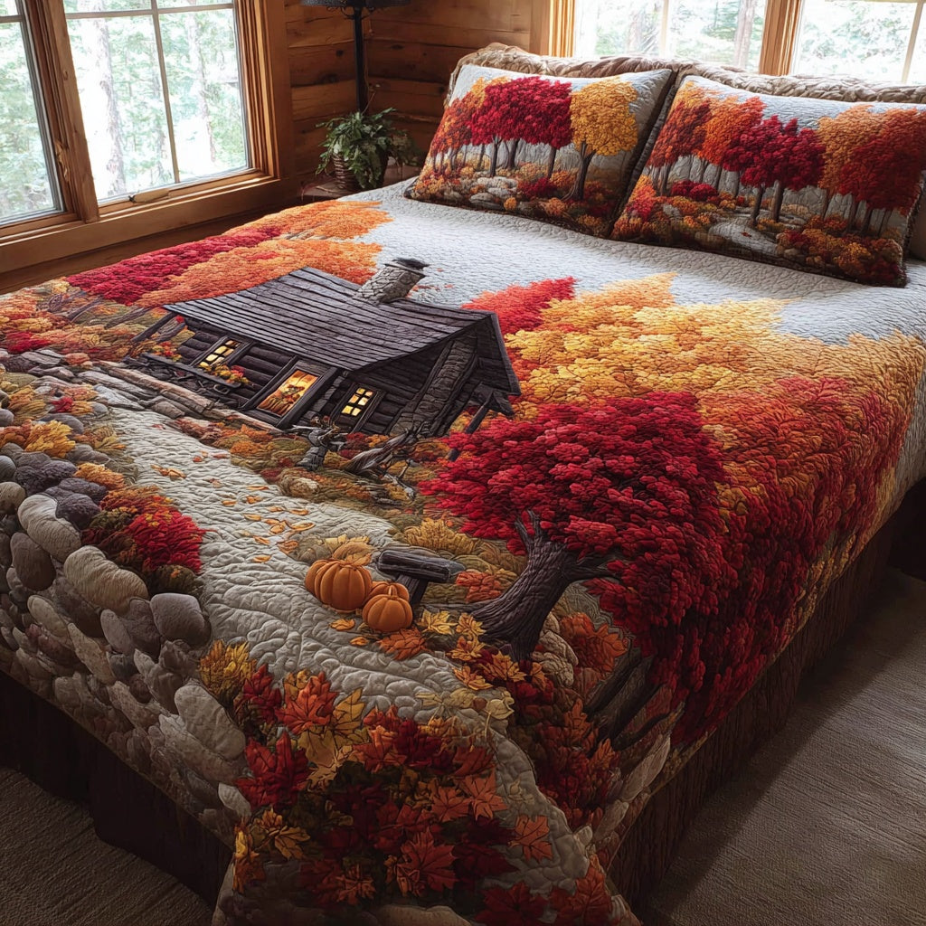 Pumpkin Path Quilted Bedding Set Thanksgiving Fall Bedspread Set Thanksgiving Gift