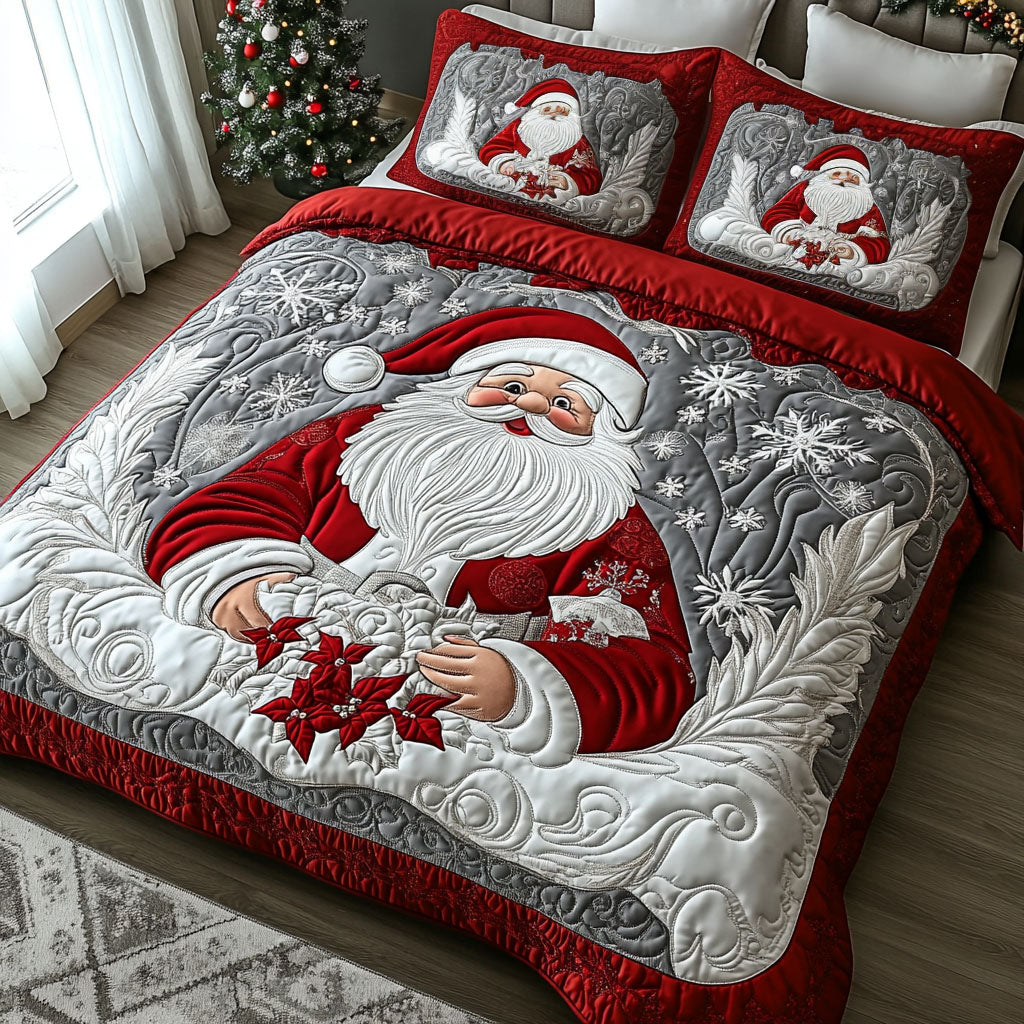 Sparkling Santa Quilted Bedding Set Vintage Santa Bedspread Set Family Gift