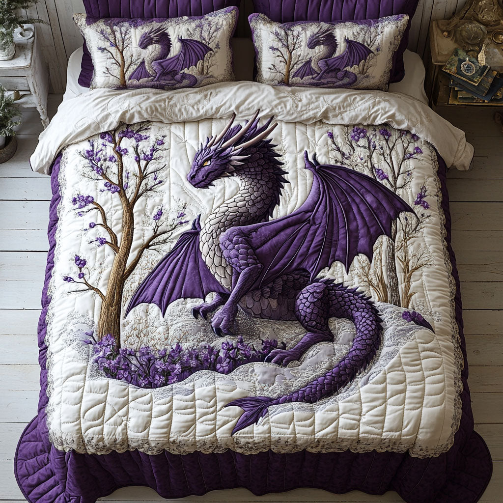 Dragon Forest Quilted Bedding Set Mystical Dragon Bedspread Set Book Lover Gift