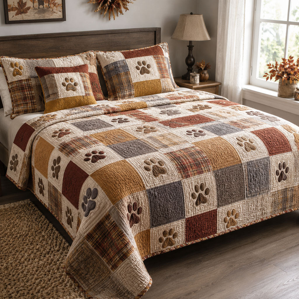 Cozy Cabin Paws Quilted Bedding Set Rustic Cabin Bedspread Set Cabin Decor Gift