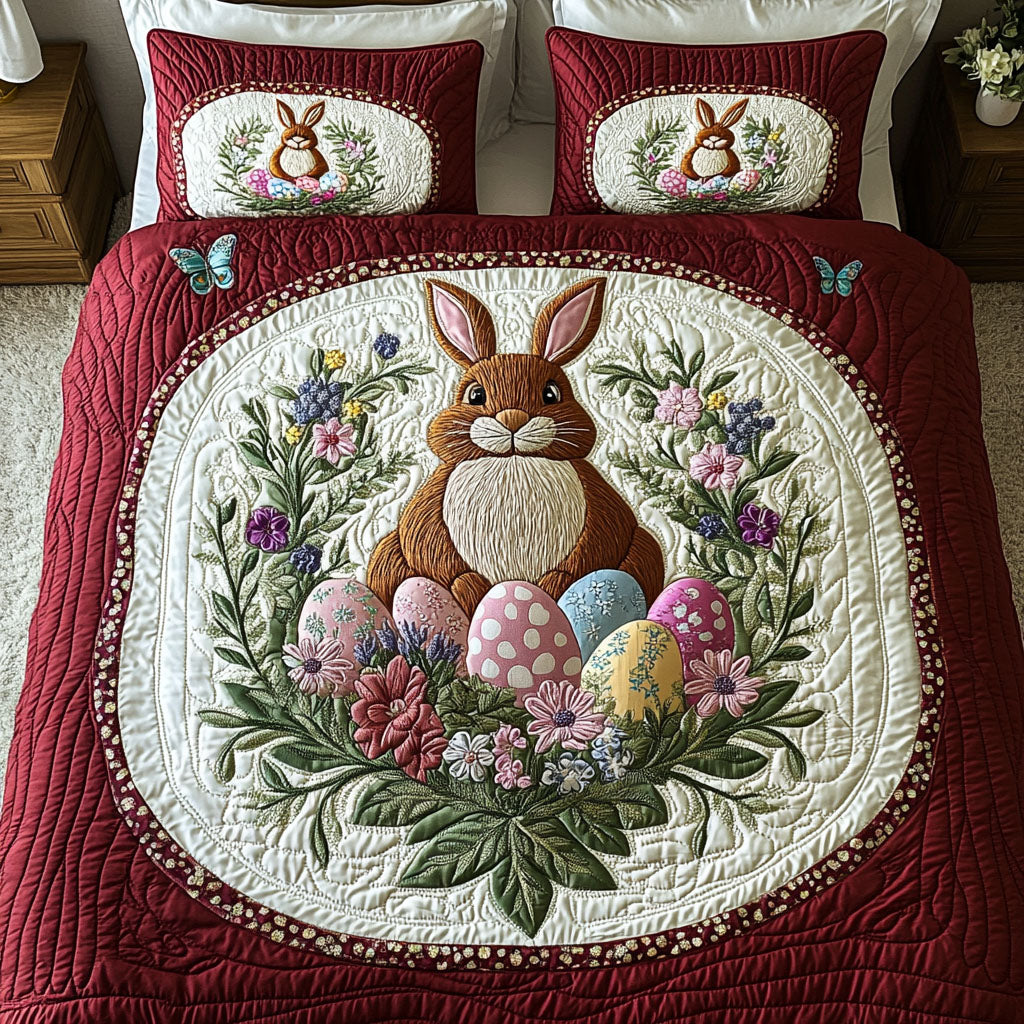 Spring Bunny Quilted Bedding Set Easter Spring Bedspread Set Gift For Mom