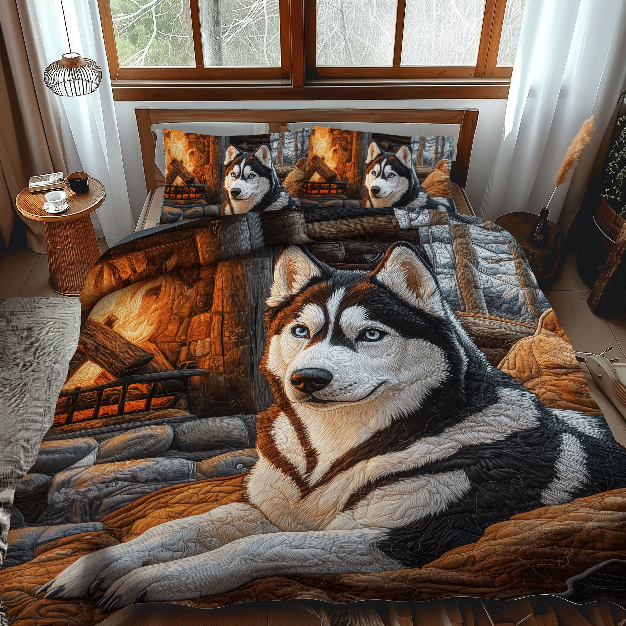 Winter Howl Quilted Bedding Set Wild Wolf Bedspread Set Wolf Lover Gift