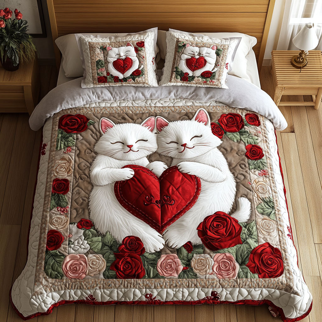 Cat Cuddles Quilted Bedding Set Cat Lover Bedspread Set Funny Cat Gift