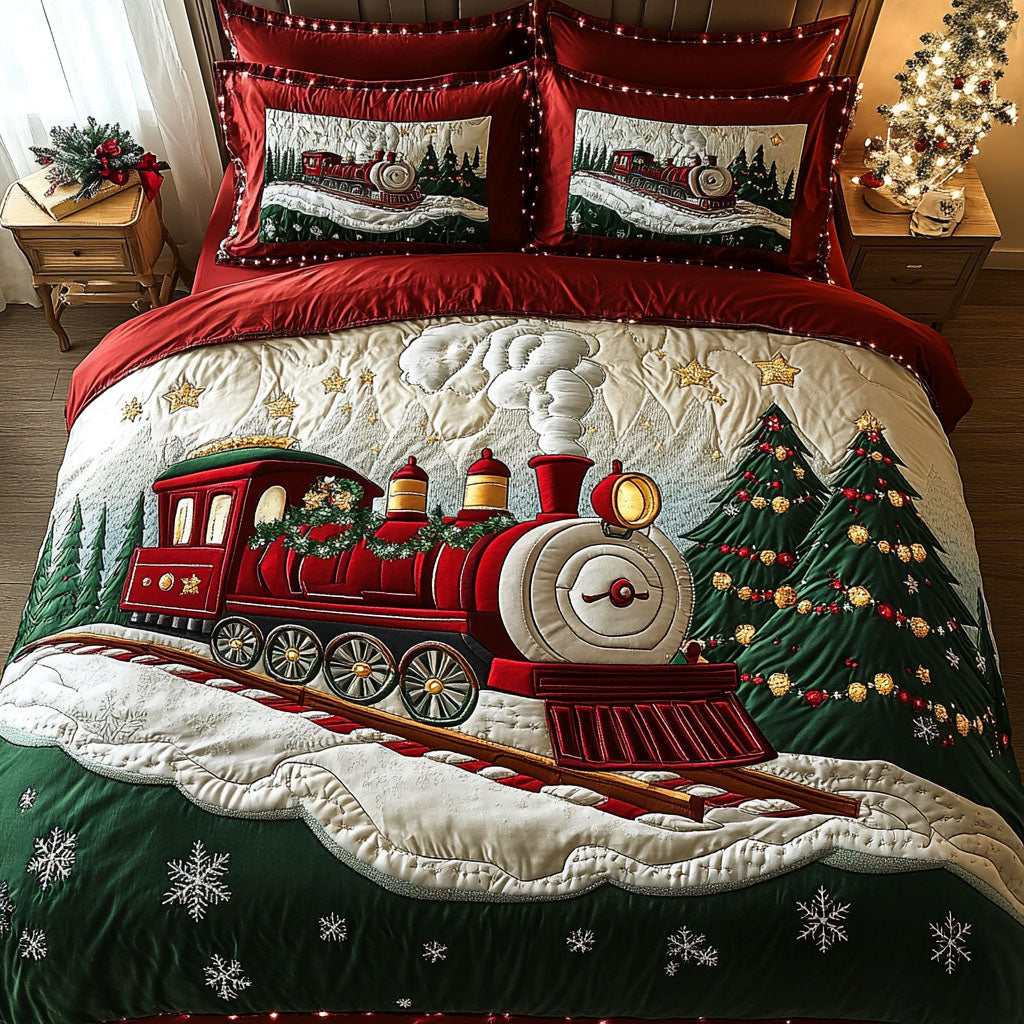 Winter Wonderland Express Quilted Bedding Set Toy Train Bedspread Set Gift Decor