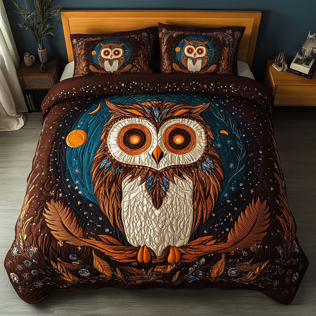 Nightfall Feathers Quilted Bedding Set Snowy Owl Bedspread Set Holiday Gift