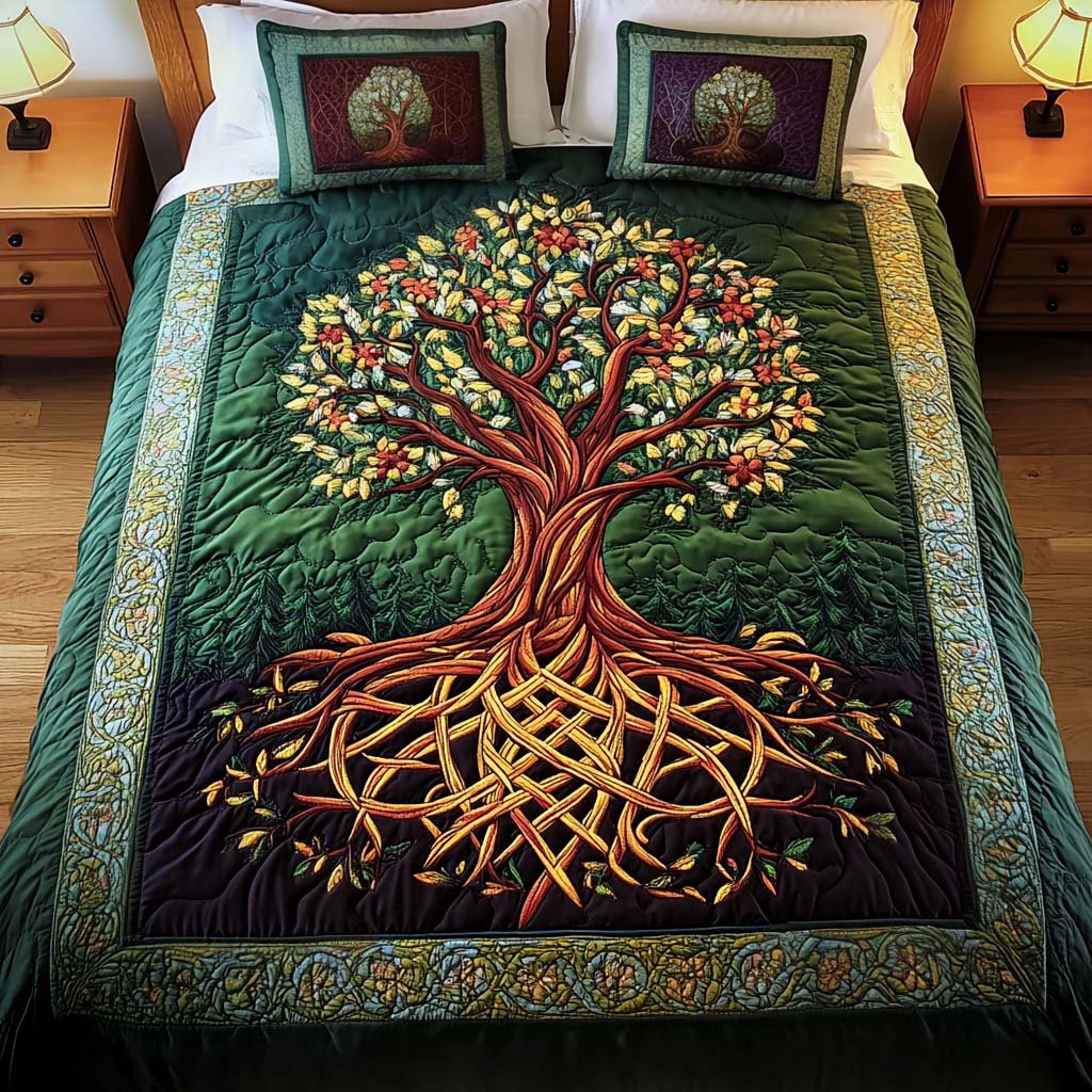 Nature Harmony Quilted Bedding Set Rustic Forest Bedspread Set Cabin Decor Gift