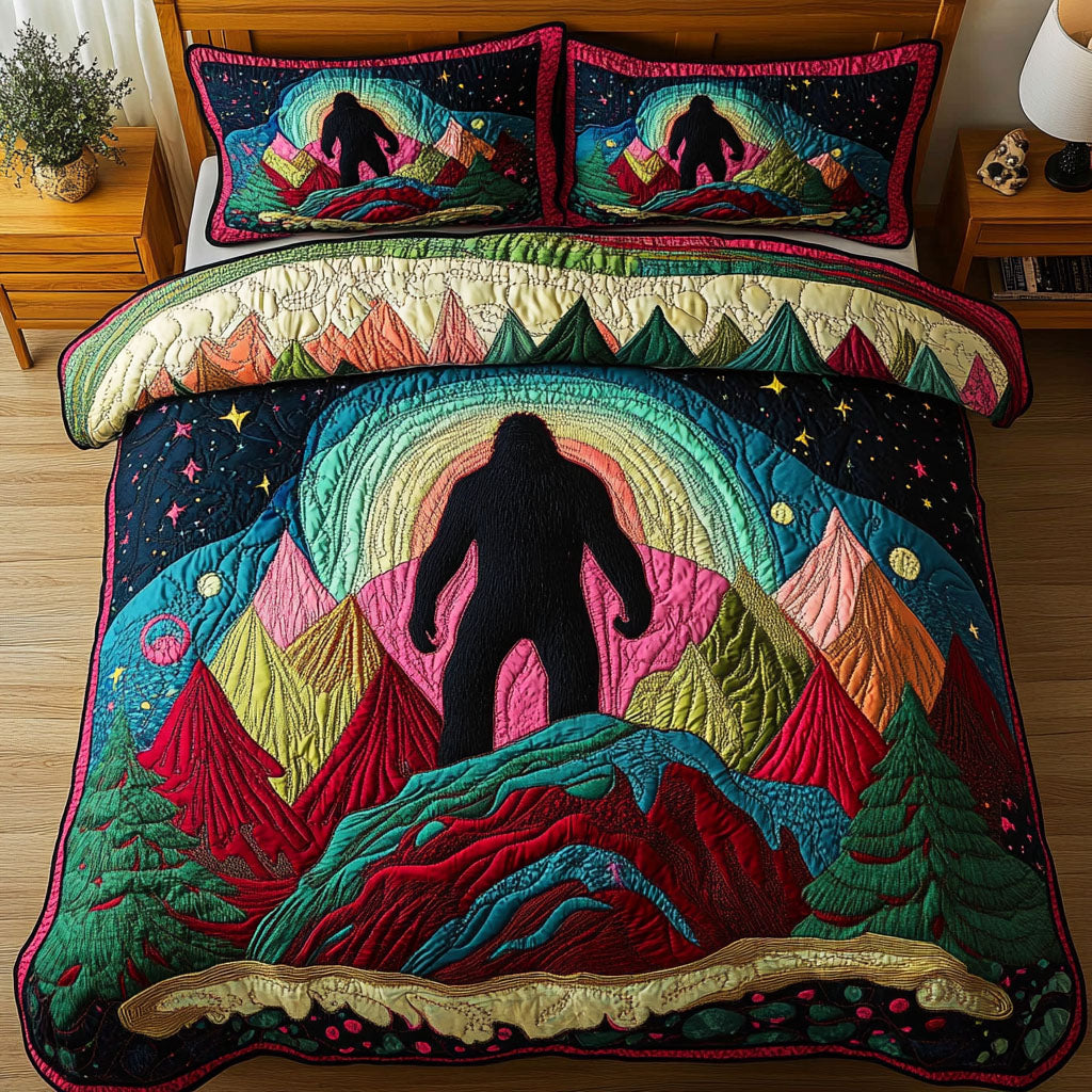 Bigfoot Spirit Quilted Bedding Set Sasquatch Forest Bedspread Set Funny Gift For Men