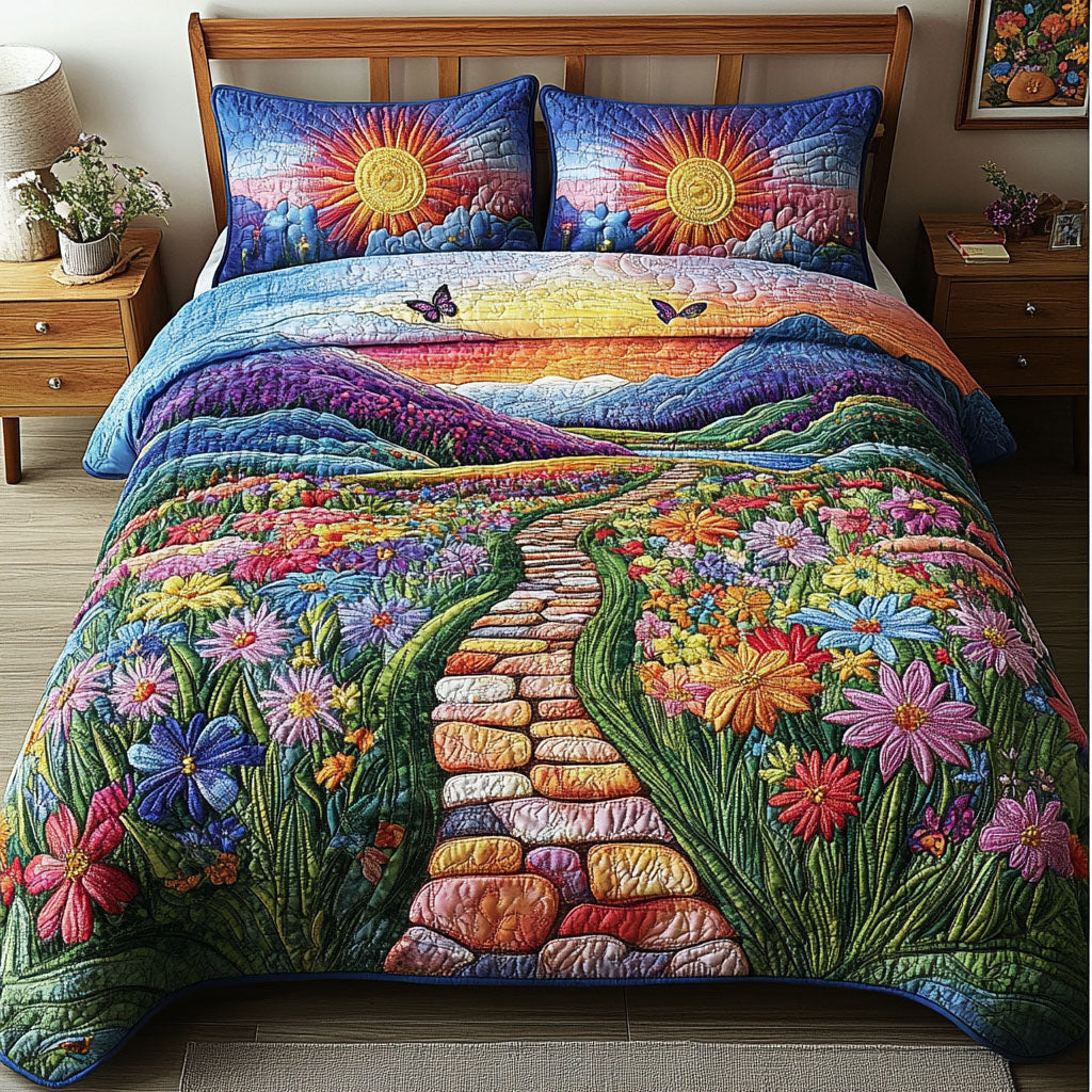 Ethereal Sunset Path Quilted Bedding Set Cottage Bedroom Bedspread Set Gift For Her