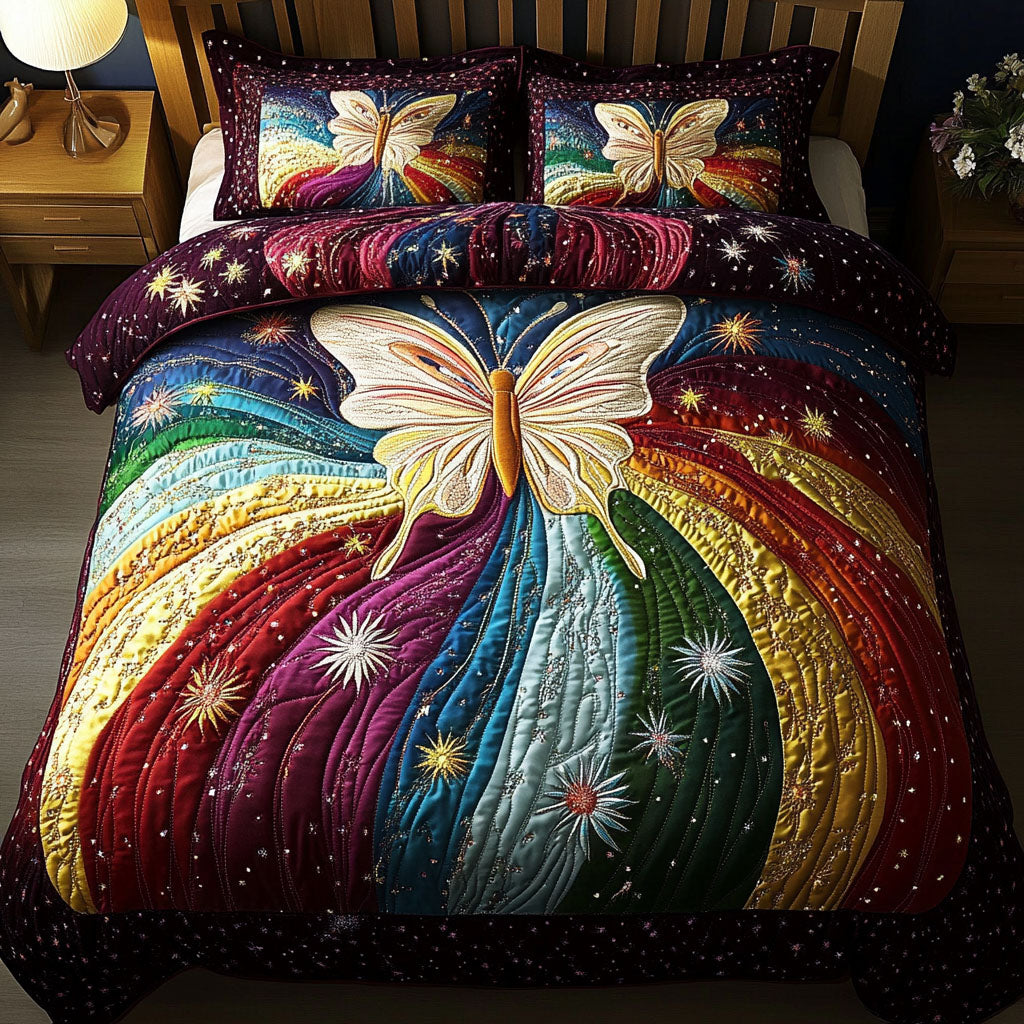 Radiant Butterfly Quilted Bedding Set Butterfly Lover Bedspread Set Nature Lover Gift