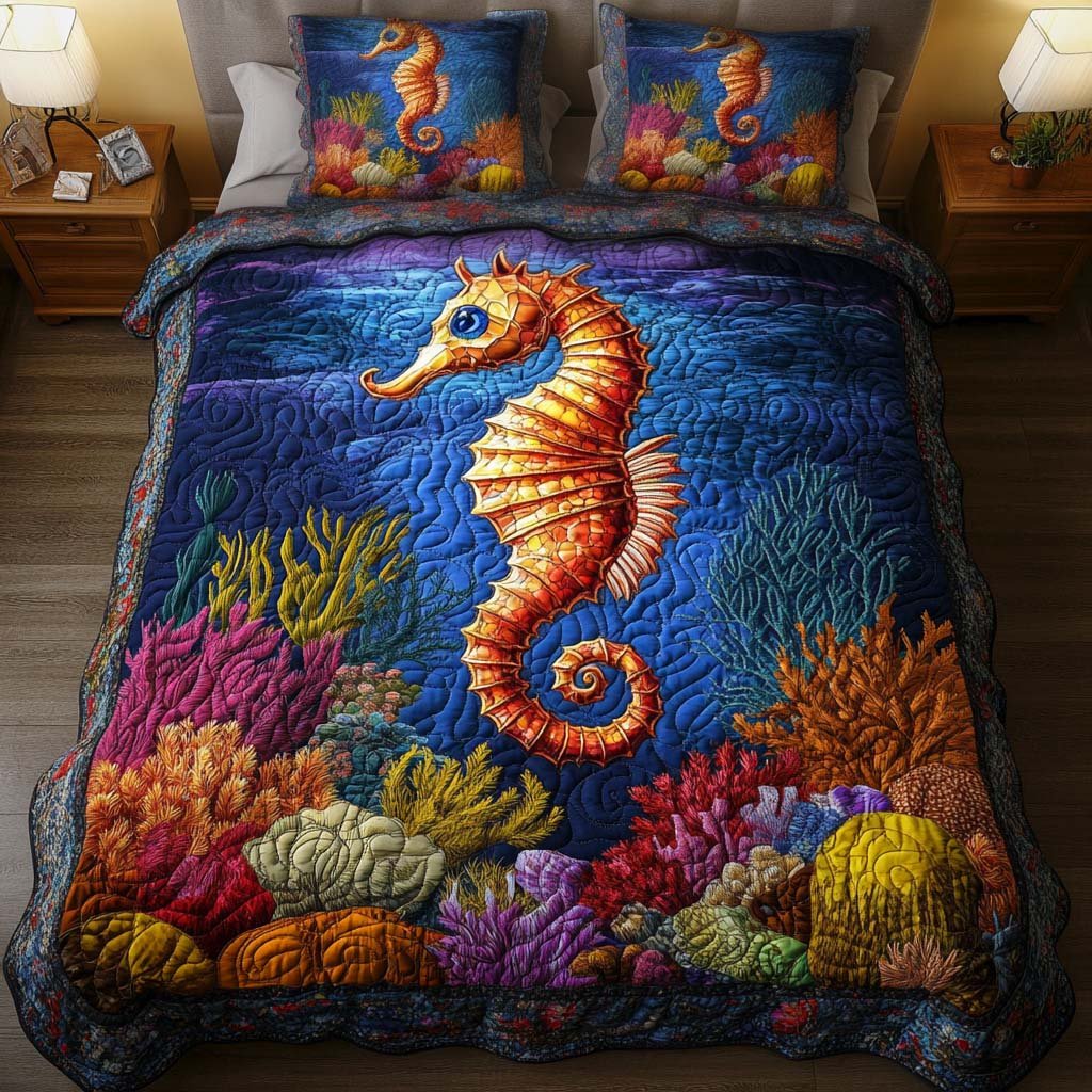 Ocean Majesty Quilted Bedding Set Ocean Coastal Bedspread Set Beach Lover Gift