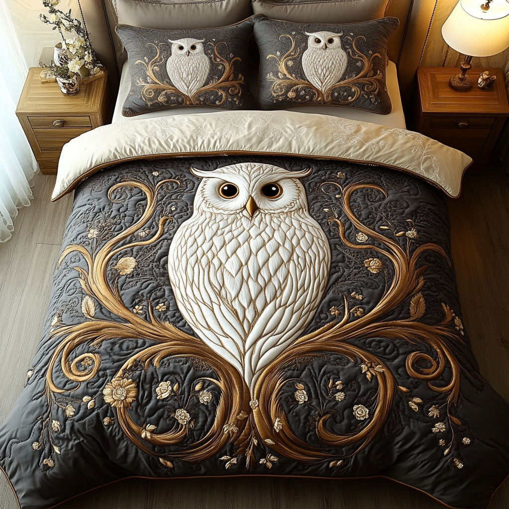 Silent Flyer Quilted Bedding Set Woodland Owl Bedspread Set Holiday Gift