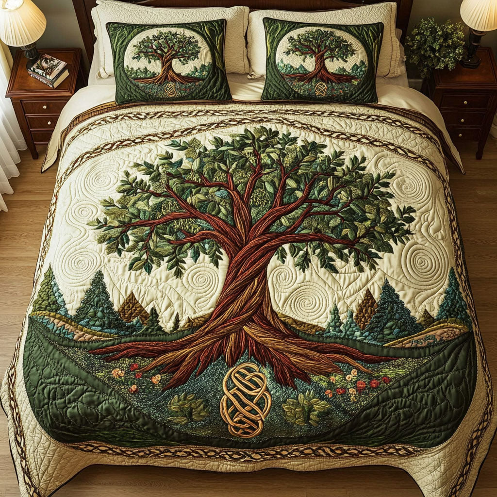 Life Circle Quilted Bedding Set Celtic Tree Bedspread Set Spiritual Gift