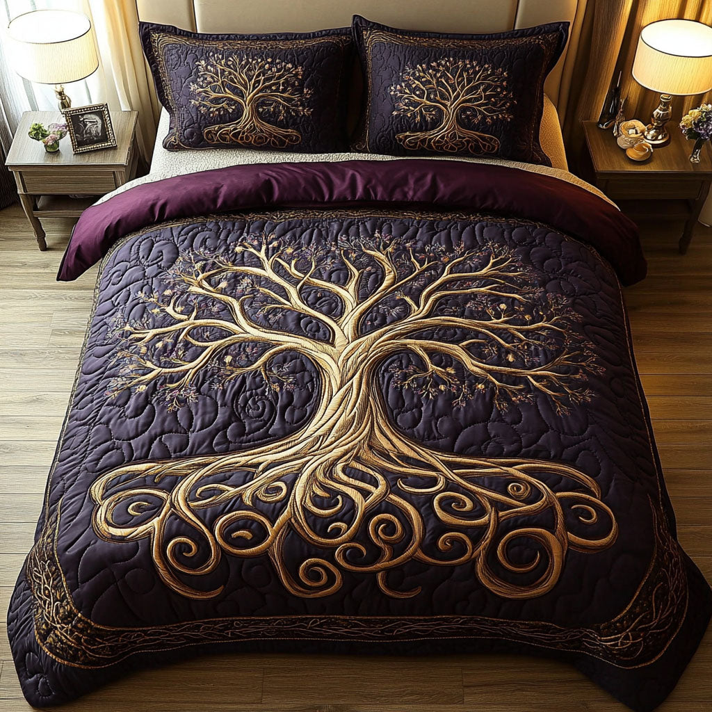 Mystic Tree Of Life Quilted Bedding Set Celtic Tree Bedspread Set Spiritual Gift