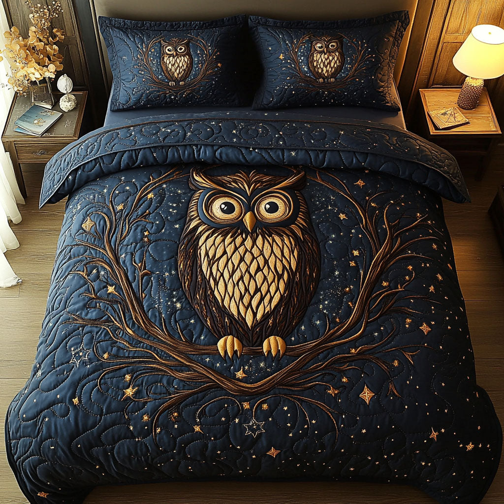 Hoot Haven Quilted Bedding Set Forest Owl Bedspread Set Holiday Gift