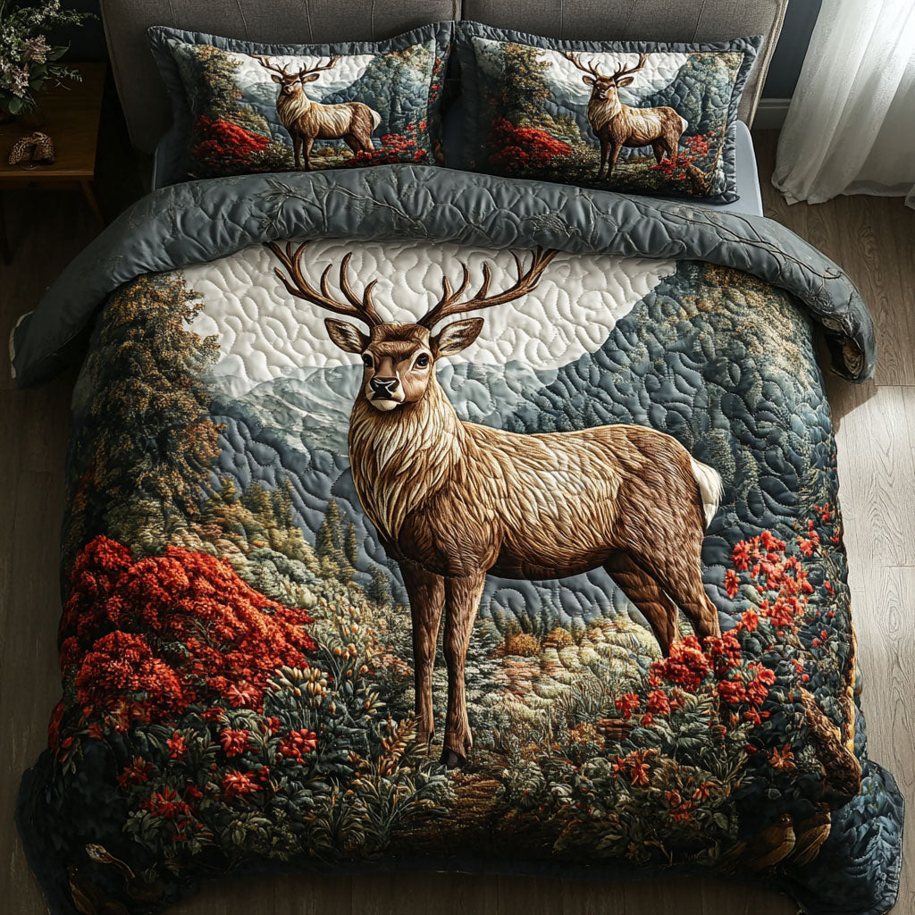 Serene Doe Quilted Bedding Set Cabin Wildlife Bedspread Set Holiday Gift
