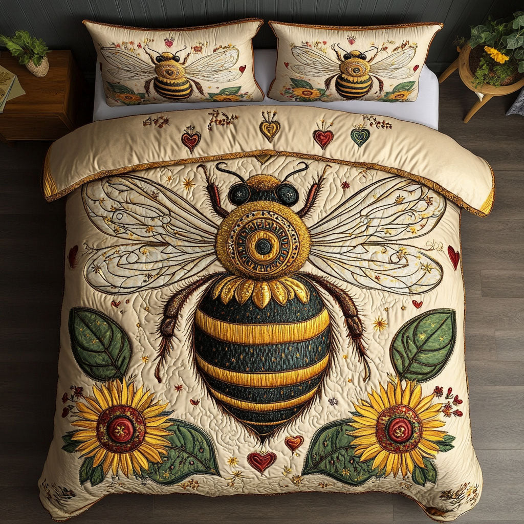 Pollinator Paradise Quilted Bedding Set Bee Garden Bedspread Set Gift For Beekeepers